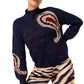 Embroidered Paisley Mock Neck Sweater