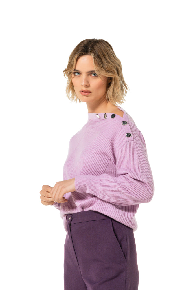 Teardrop Shoulder Rib-Knit Sweater