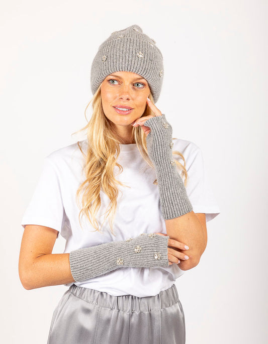 Gem Studded Fingerless Gloves + Toque