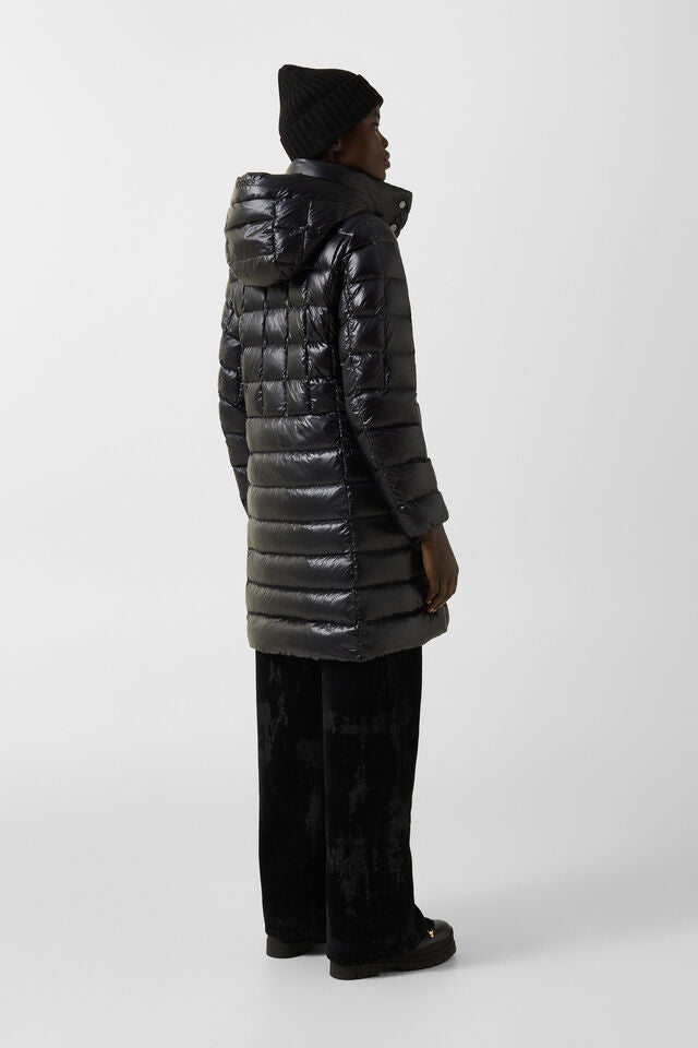 Quilted Glossy Midi Down Coat