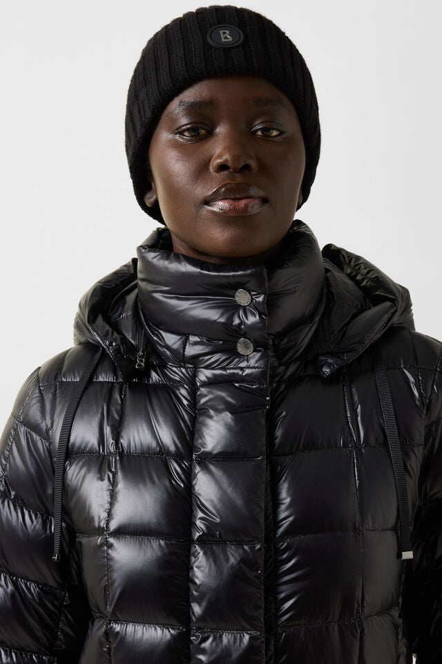 Quilted Glossy Midi Down Coat
