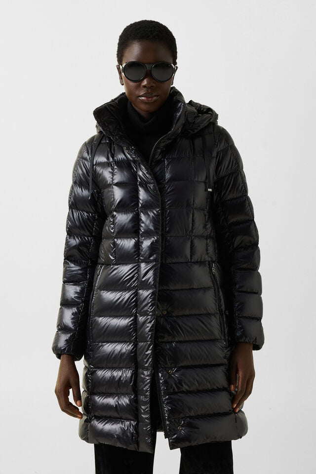 Quilted Glossy Midi Down Coat