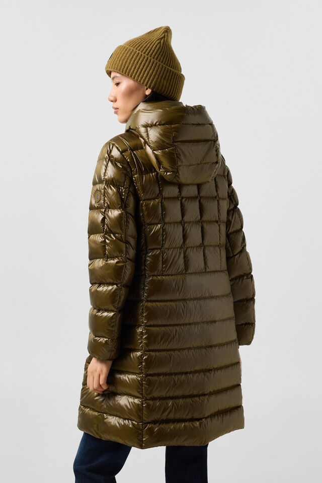 Quilted Glossy Midi Down Coat
