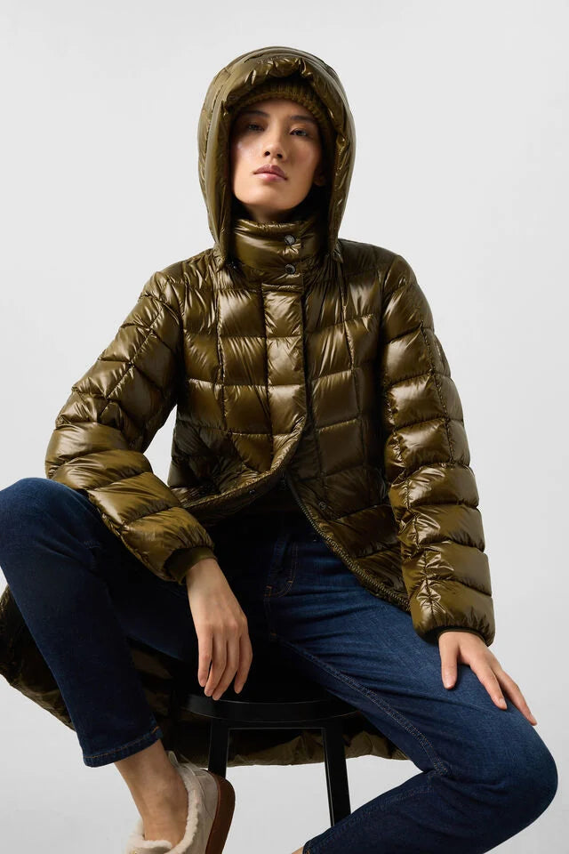 Quilted Glossy Midi Down Coat
