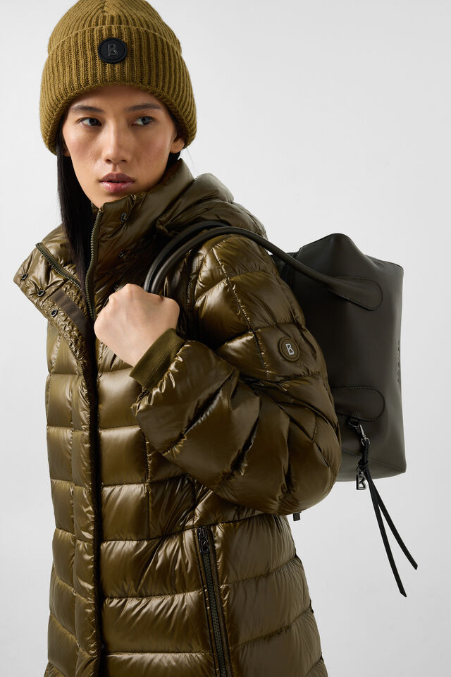 Quilted Glossy Midi Down Coat