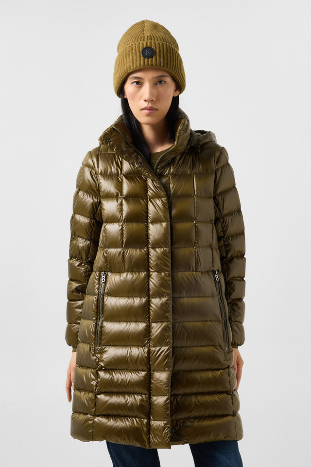 Quilted Glossy Midi Down Coat