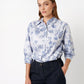 Floral Striped Cotton Rouched Blouse