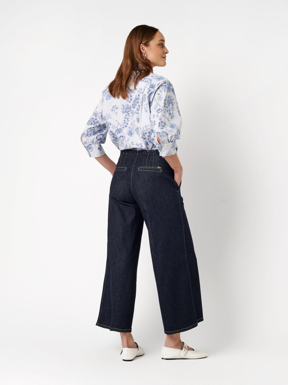 Floral Striped Cotton Rouched Blouse