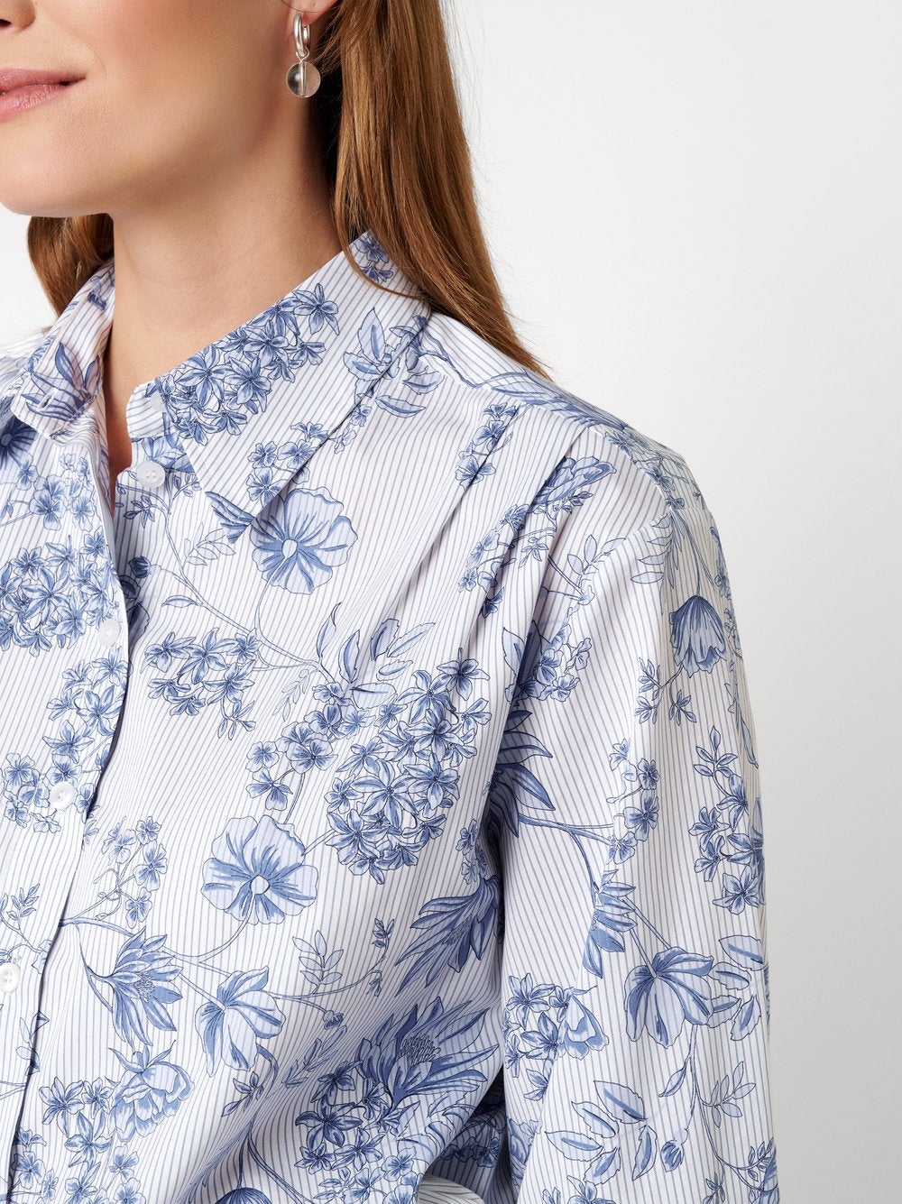 Floral Striped Cotton Rouched Blouse