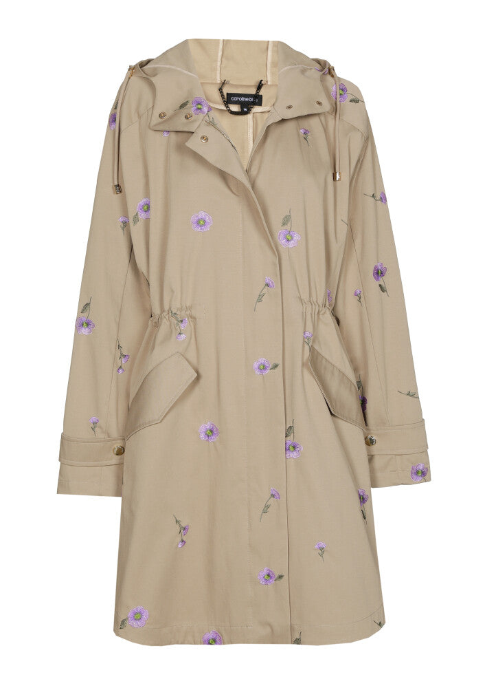 Hooded Unlined Parka W/Embroidered Florets