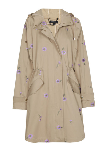 Hooded Unlined Parka W/Embroidered Florets