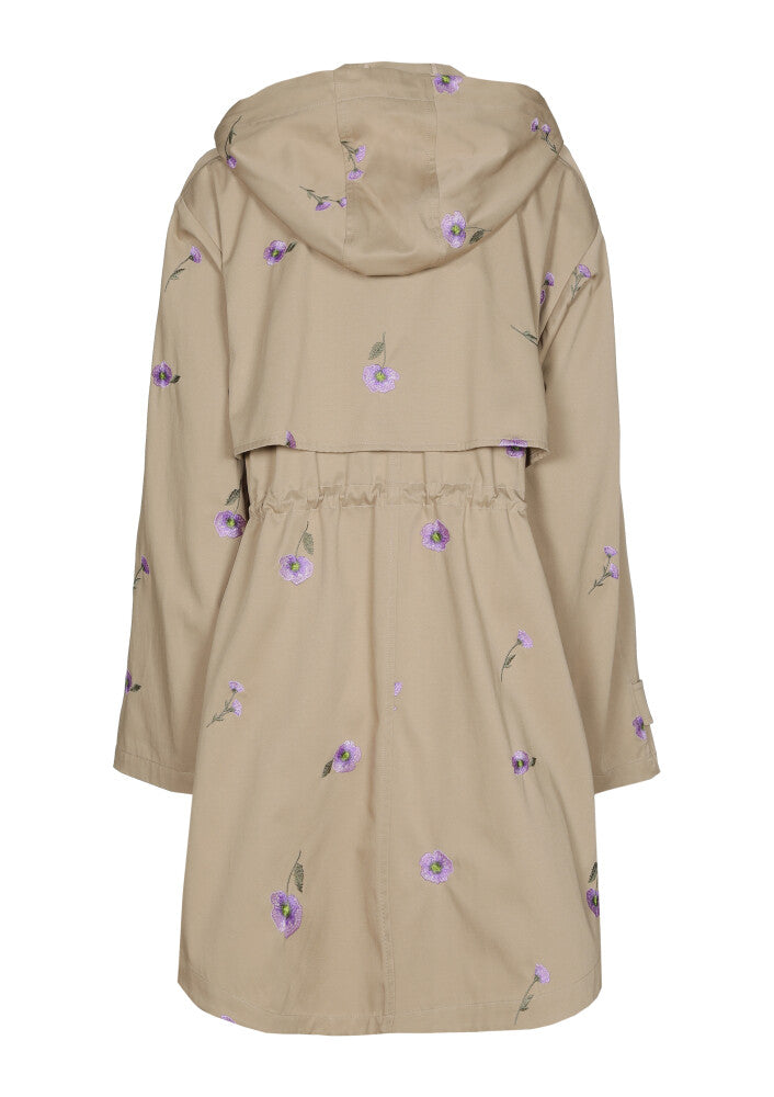 Hooded Unlined Parka W/Embroidered Florets