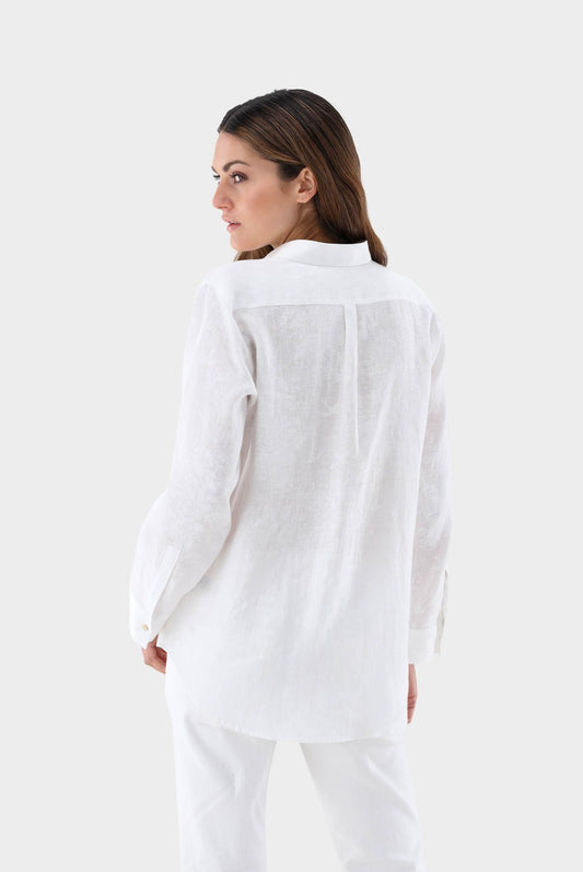 Linen Shirt Blouse w. Tonal Print