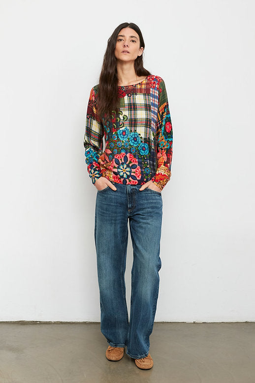 Floral Tartan Cashmere Blend Sweater