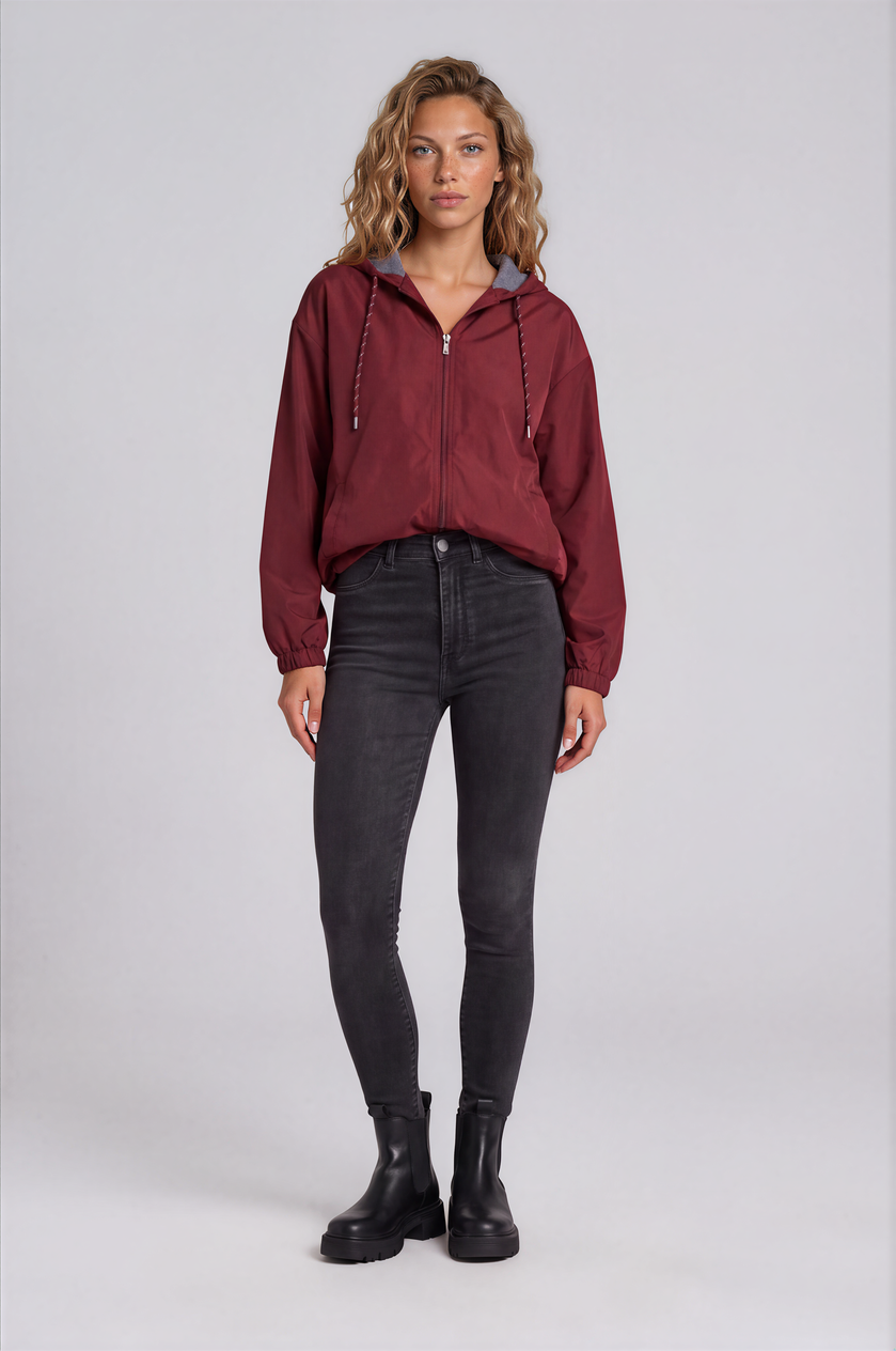 Cotton-Lined Berry Bomber Jacket
