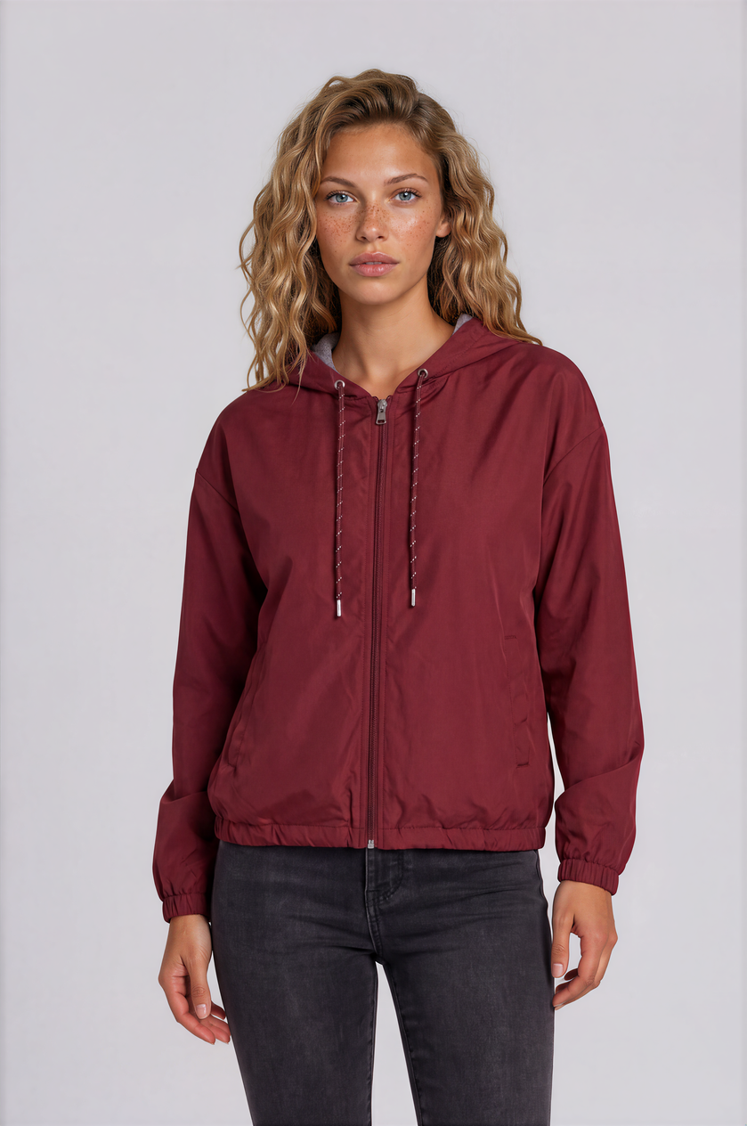 Cotton-Lined Berry Bomber Jacket