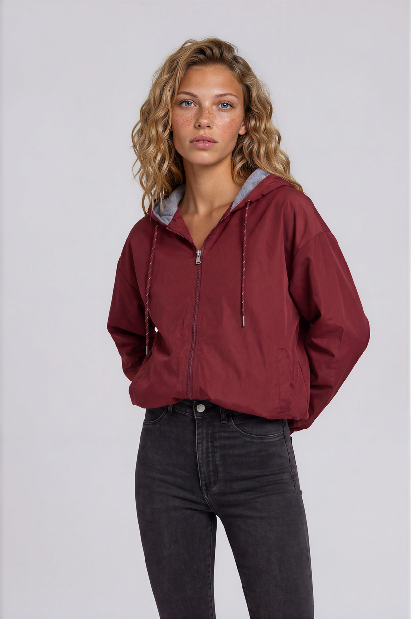 Cotton-Lined Berry Bomber Jacket