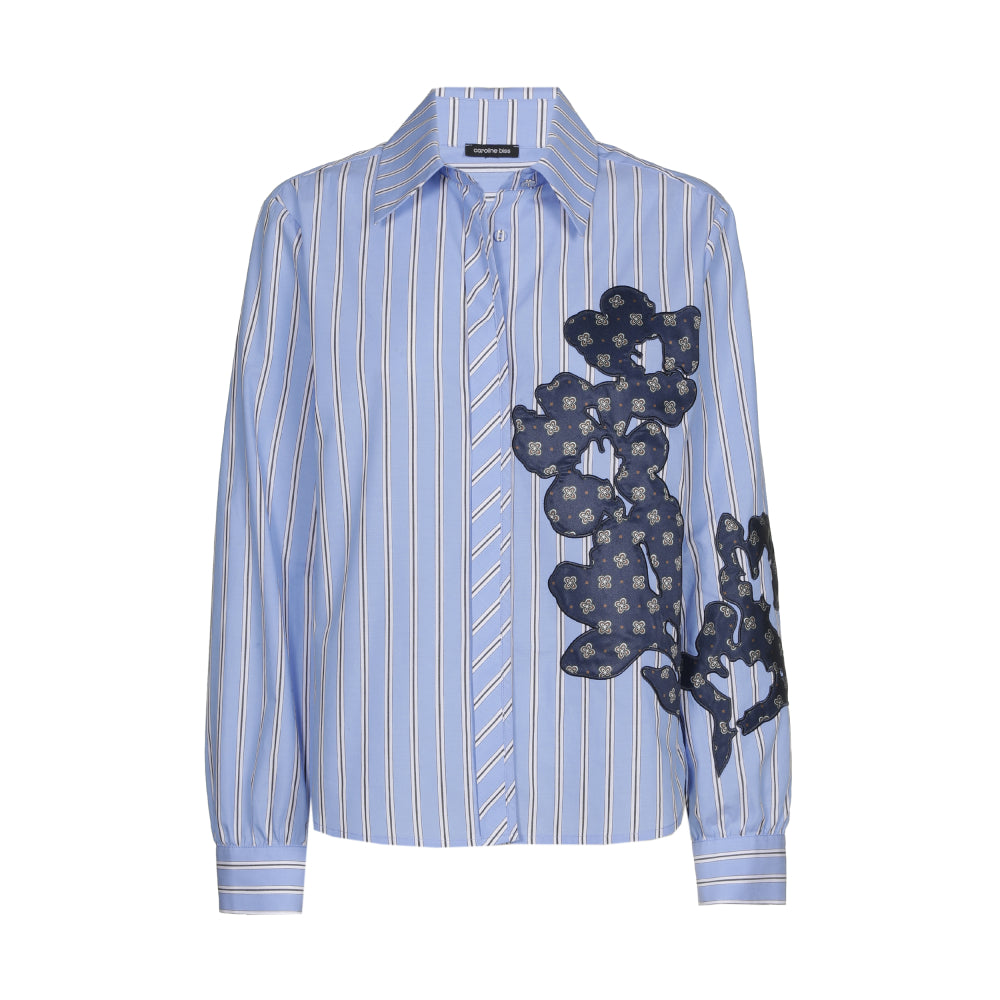 Flower Embossed Striped Cotton Blouse