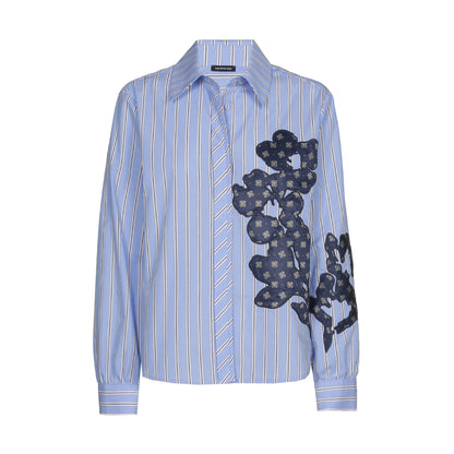 Flower Embossed Striped Cotton Blouse