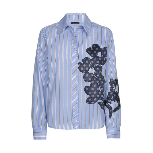 Flower Embossed Striped Cotton Blouse
