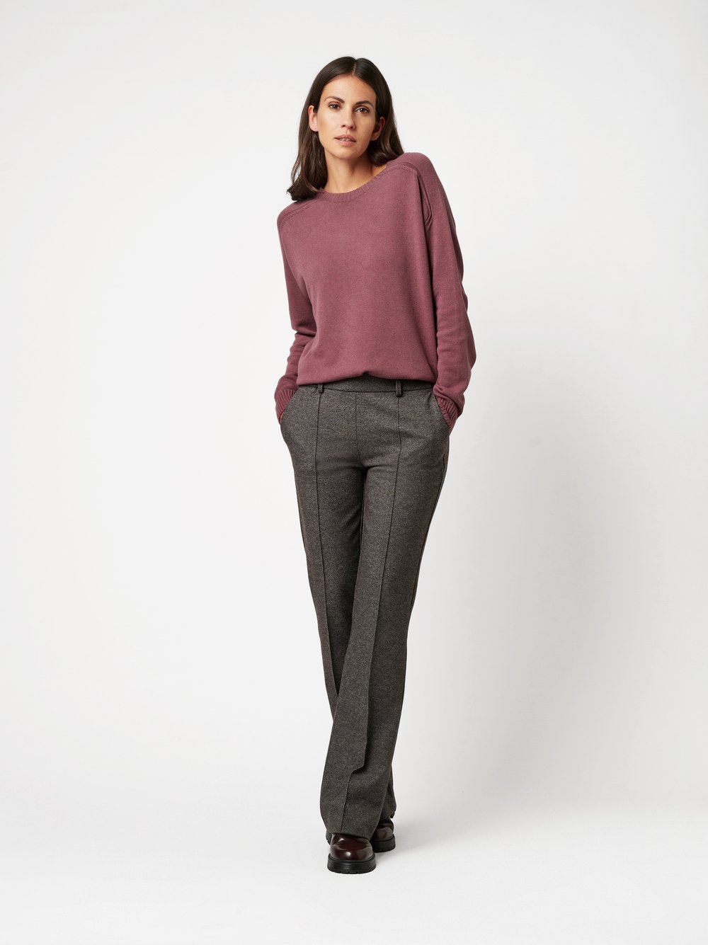 Flared Twill Flannel Pull-On Pants
