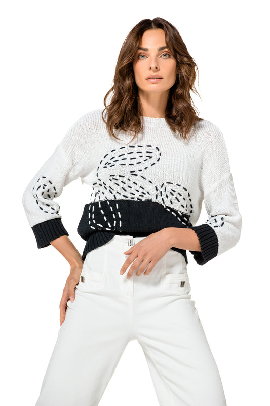 Embroidered Petals Cotton Sweater