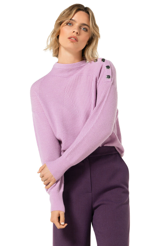Teardrop Shoulder Rib-Knit Sweater