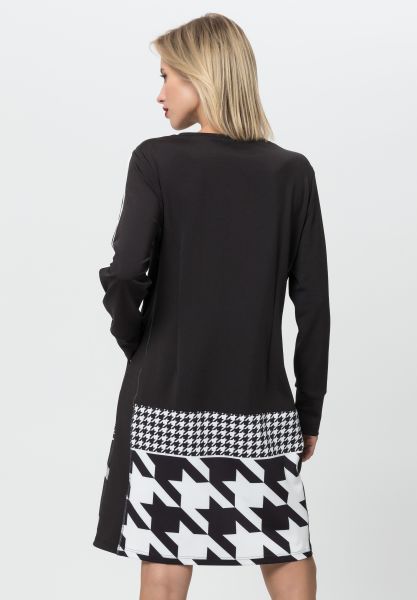 V-Neck Houndstooth Trim Jersey Dress