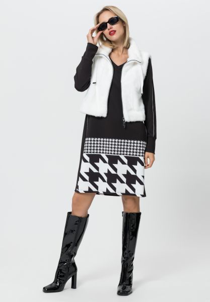 V-Neck Houndstooth Trim Jersey Dress