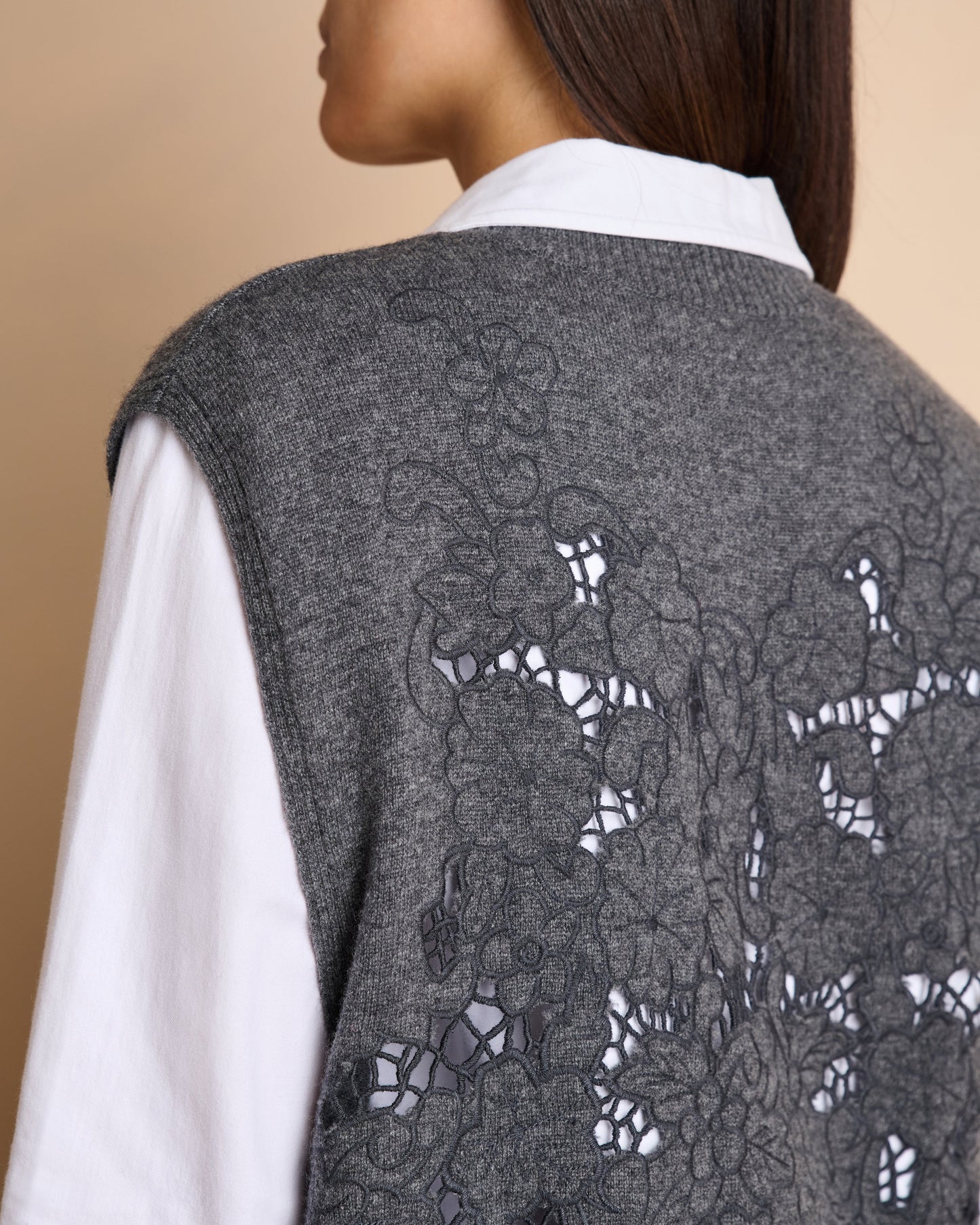 Open-Weave Back Wool & Cashmere Vest