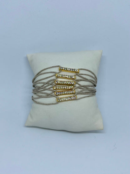 Linen Bracelet w. Studded Metal Bars