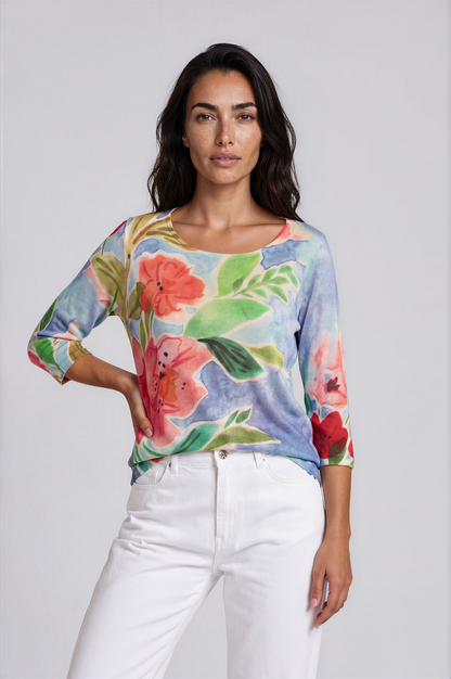 Watercolour Floral Boat Neck Sweater