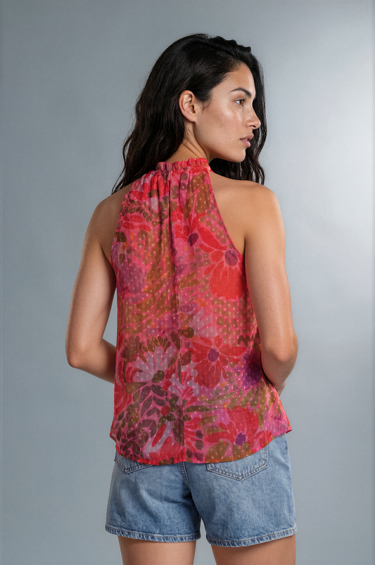 Sleeveless Polka Flora Top