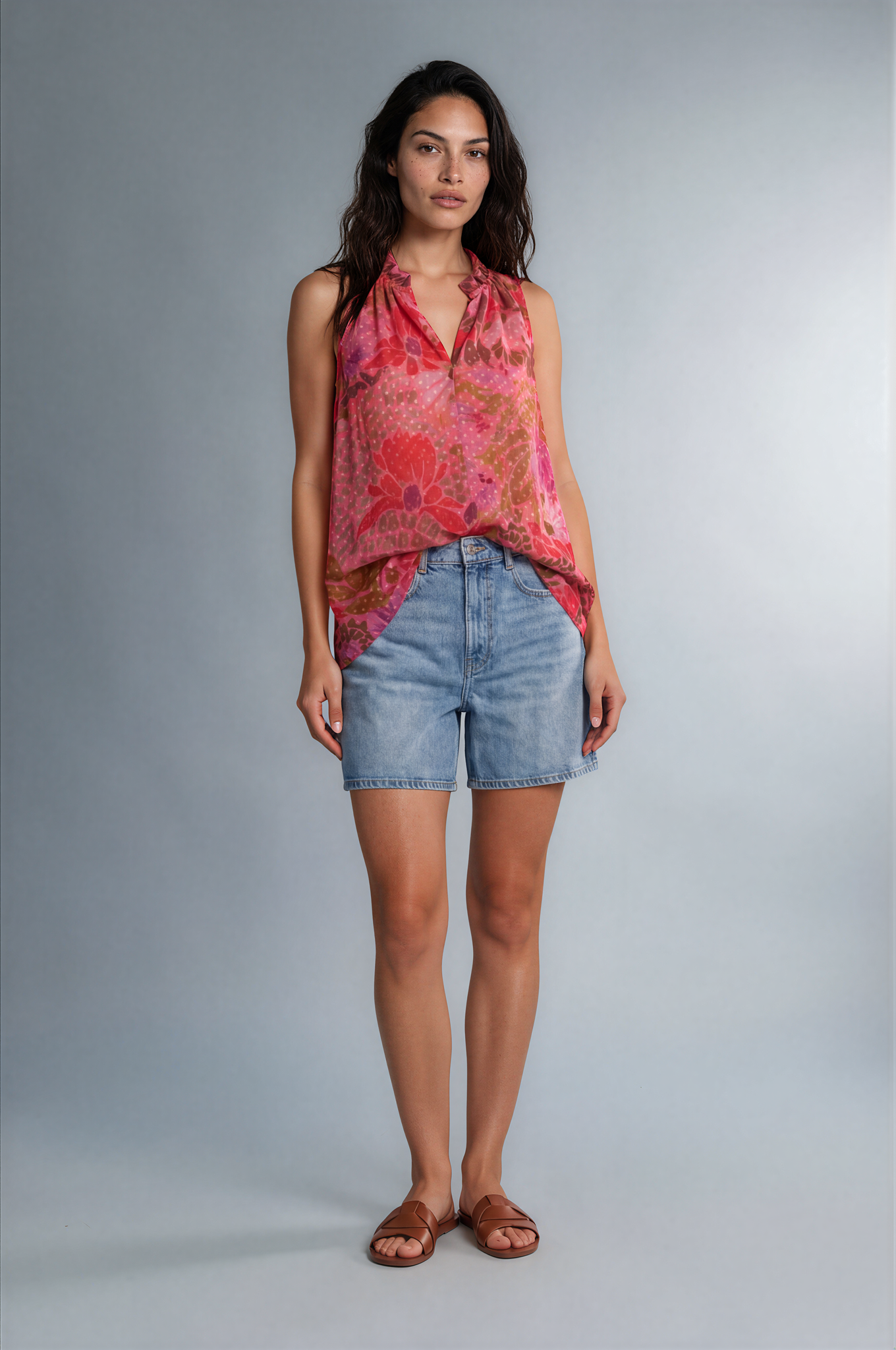 Sleeveless Polka Flora Top