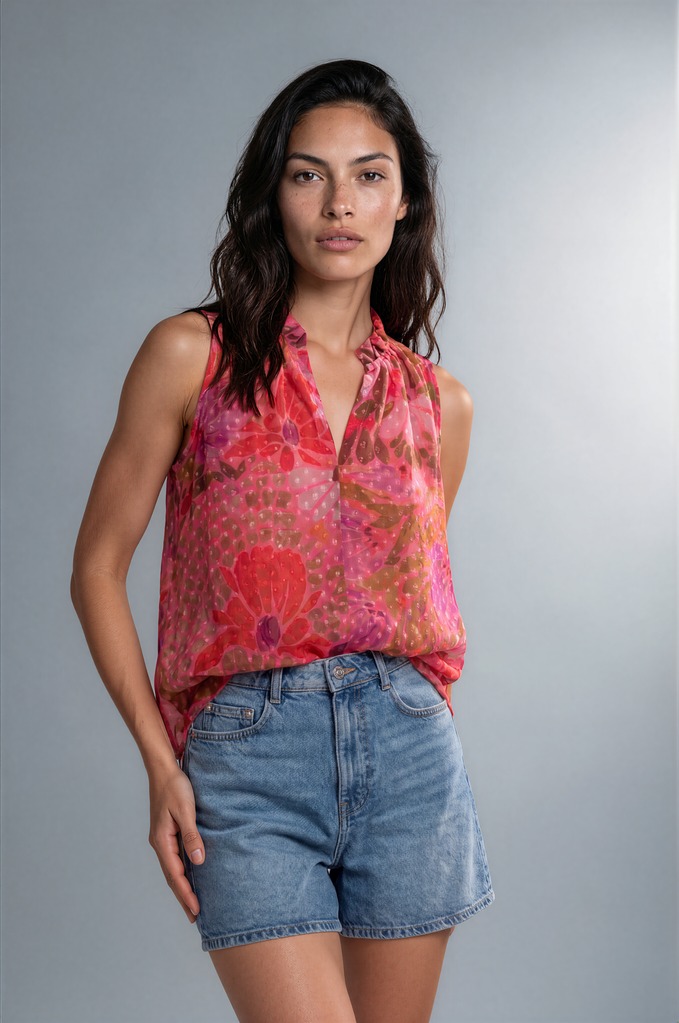 Sleeveless Polka Flora Top