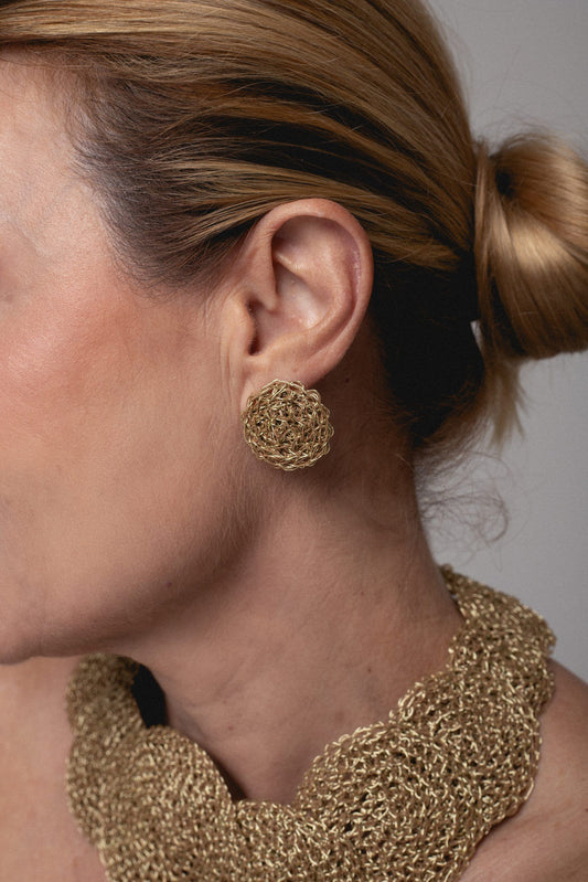 Silver/Gold Crochet Disc Clip-On Earrings