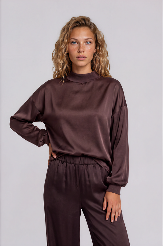 Sparkle Mock-Neck Silky Sweater
