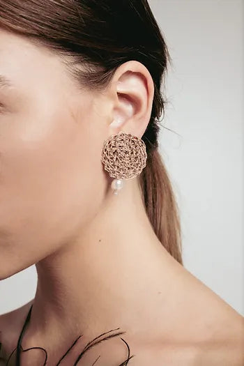Pearl Drop Silver/Gold Crochet Disc Earrings