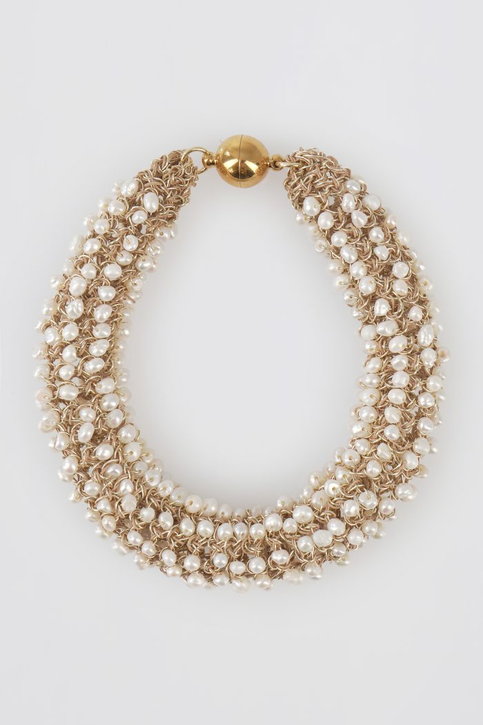 Pearl Knitted Tube Gold Bracelet