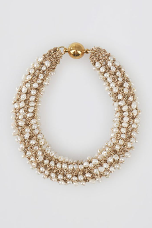 Pearl Knitted Tube Gold Bracelet