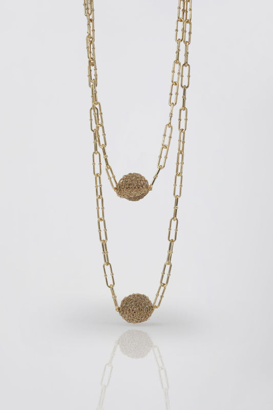 Double-Strand Crochet Disc Gold Necklace