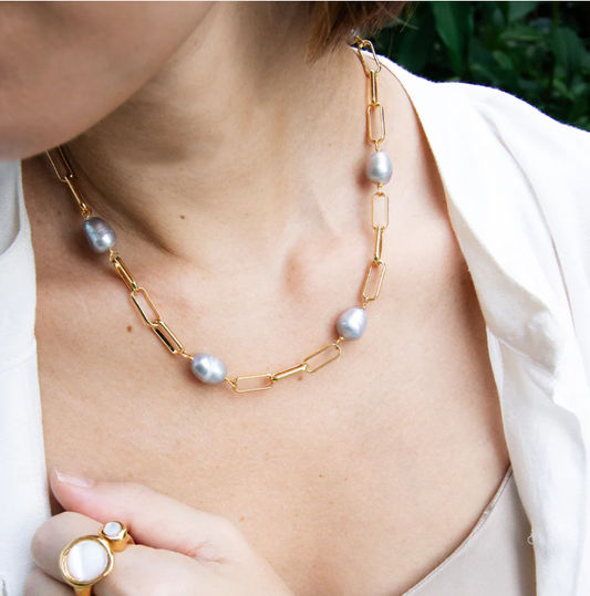 Grey Freshwater Pearl Short Necklace