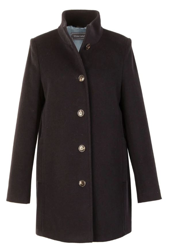 Mock Neck Buttoned Wool Coat