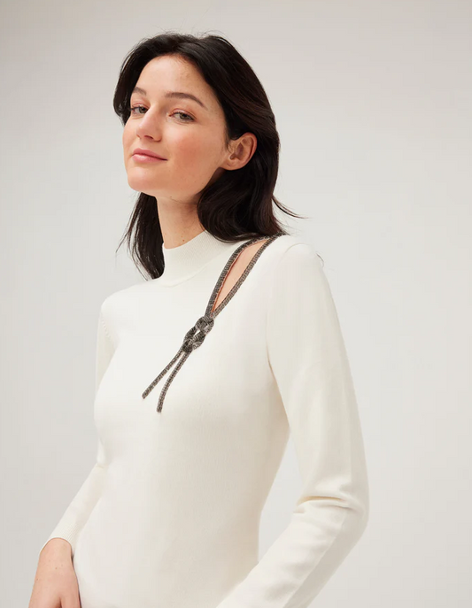 Mock Neck Sweater w. Metal Shoulder Cutout