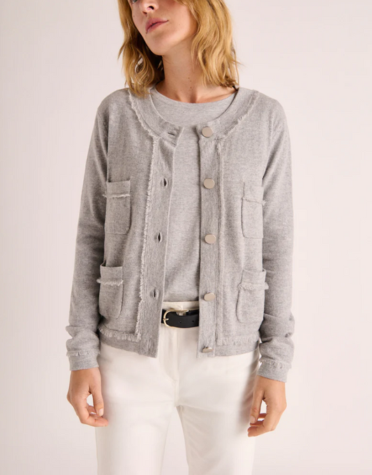 Fringe Detailed 4-Pocket Wool Cardigan