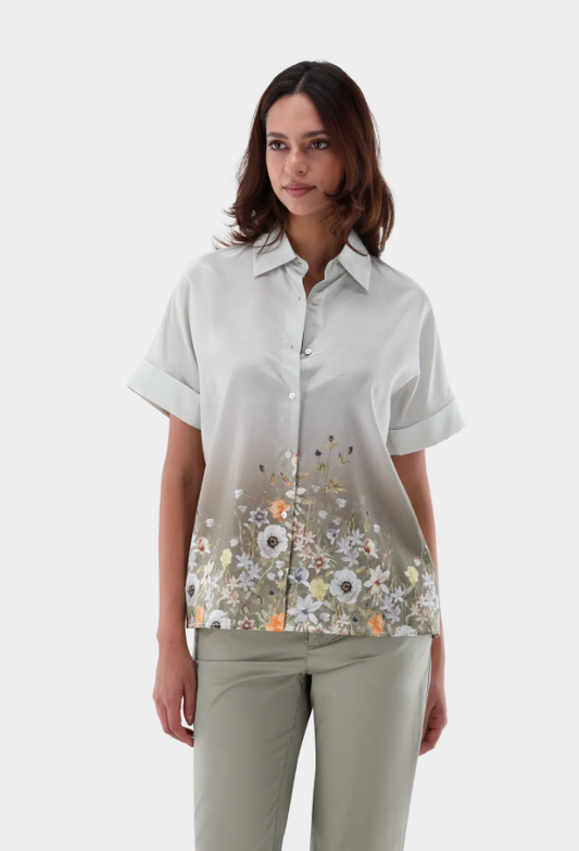 Floral Ombre Silk Short Sleeve Blouse