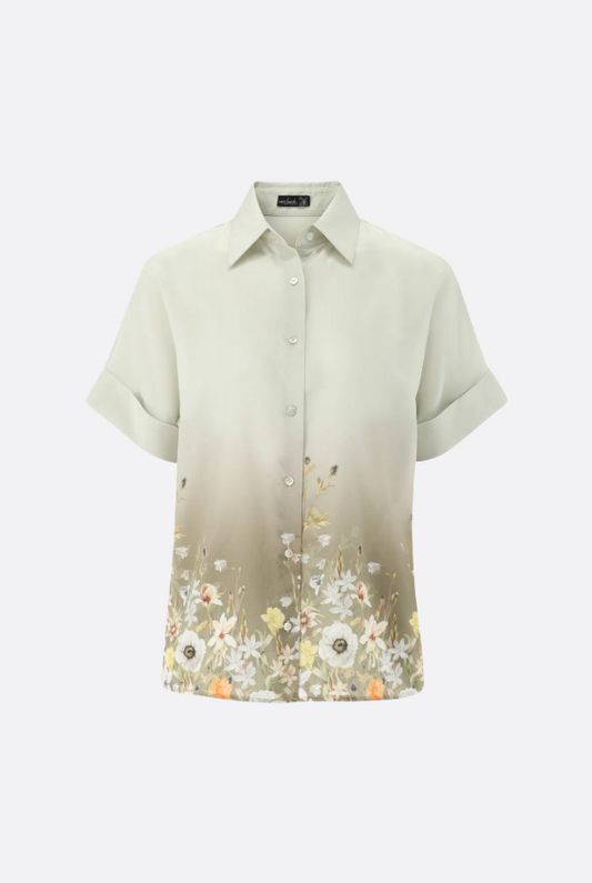 Floral Ombre Silk Short Sleeve Blouse