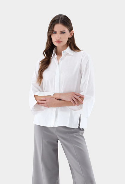 Boxy Shirt Blouse w. Side Slits