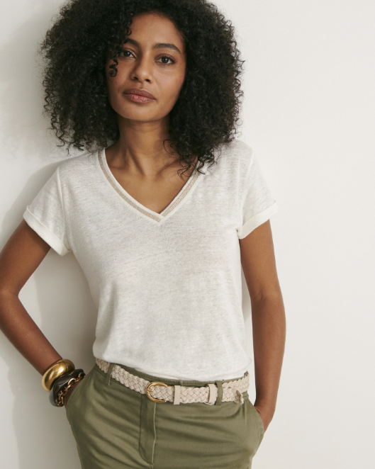 V Neck Linen Tee