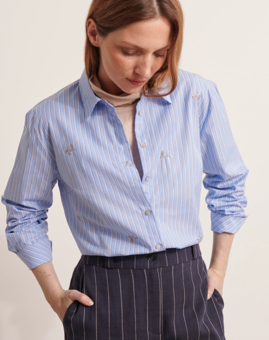 Striped & Sequined Cotton Blouse